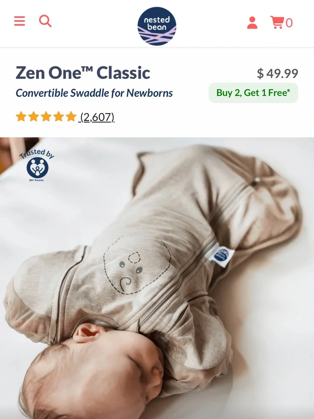 Nested Bean Neutral Beige Zen One Swaddle Sleep Sack with Chick Motif